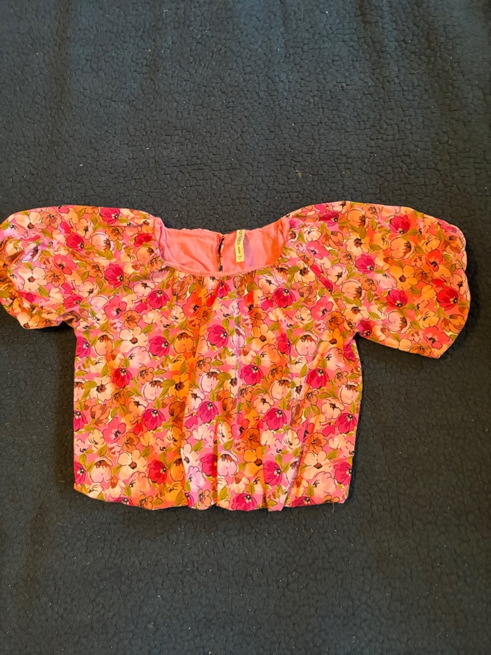 Pantaloons Girls' Pink Floral Puff-Sleeve Top